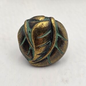VTG Keeler Brass Leaf Knob Drawer Pull Verdigris Green 1.25" Cottagecore Ivy